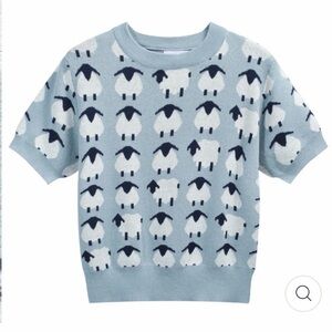 NWT OxKnit Charming Blue Sheep Pattern Sweater